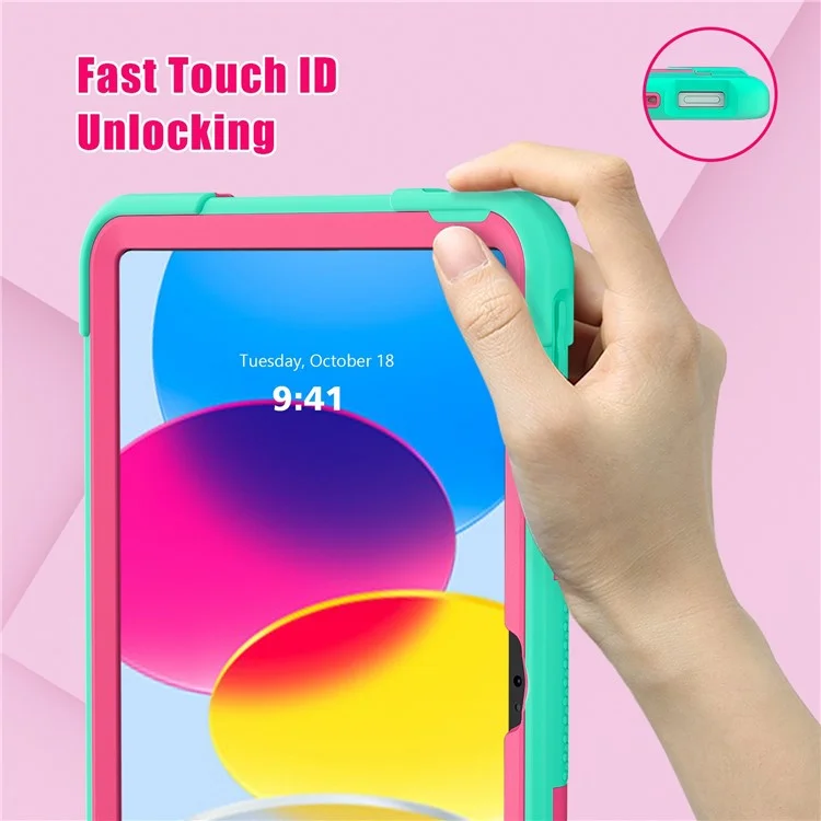 For iPad (2025) / 10.9 (2022) Robot Style Silicone + PC Tablet Case Color Contrast Anti-Fall Kickstand Protective Case - Mint Green / Rose