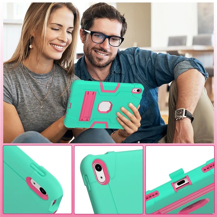 For iPad (2025) / 10.9 (2022) Robot Style Silicone + PC Tablet Case Color Contrast Anti-Fall Kickstand Protective Case - Mint Green / Rose