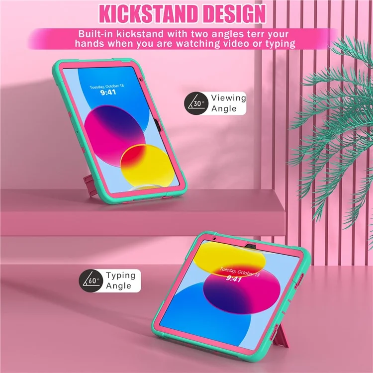 For iPad (2025) / 10.9 (2022) Robot Style Silicone + PC Tablet Case Color Contrast Anti-Fall Kickstand Protective Case - Mint Green / Rose