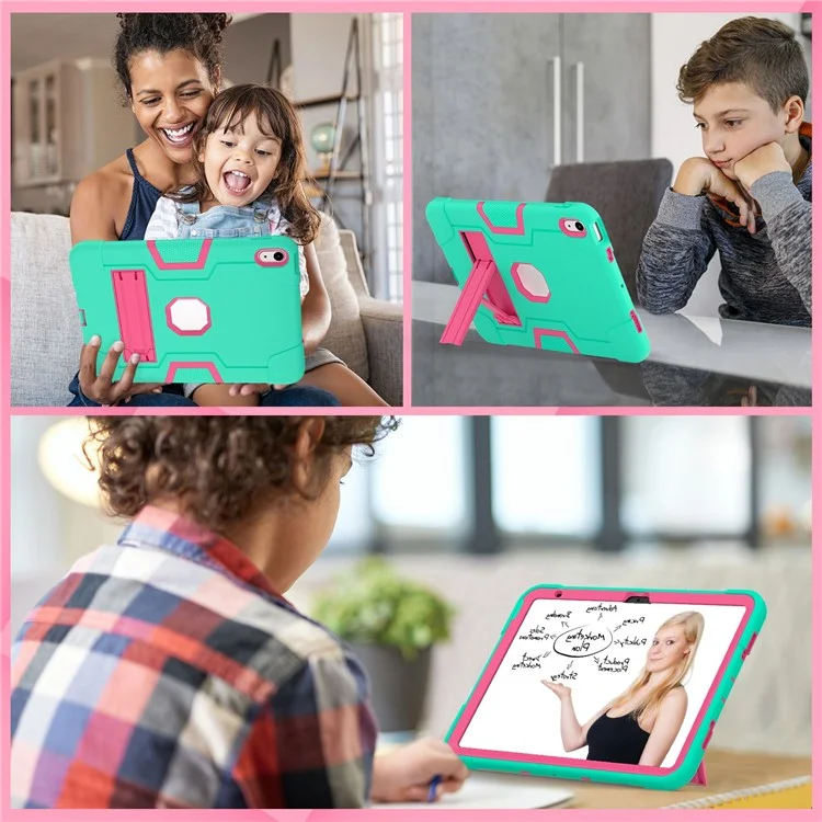 For iPad (2025) / 10.9 (2022) Robot Style Silicone + PC Tablet Case Color Contrast Anti-Fall Kickstand Protective Case - Mint Green / Rose