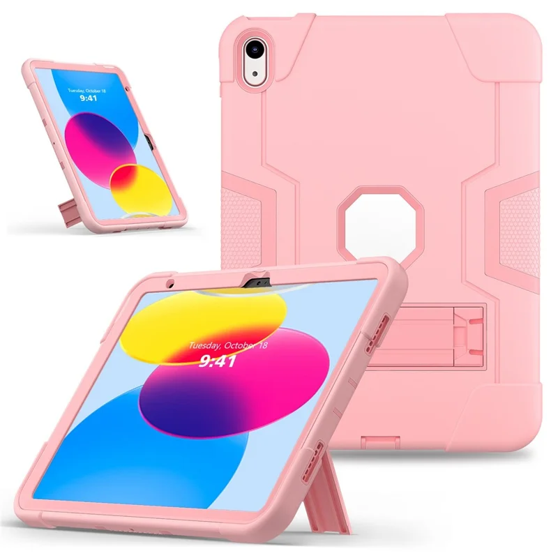 For iPad (2025) / 10.9 (2022) Robot Style Silicone + PC Tablet Case Color Contrast Anti-Fall Kickstand Protective Case - Rose Gold