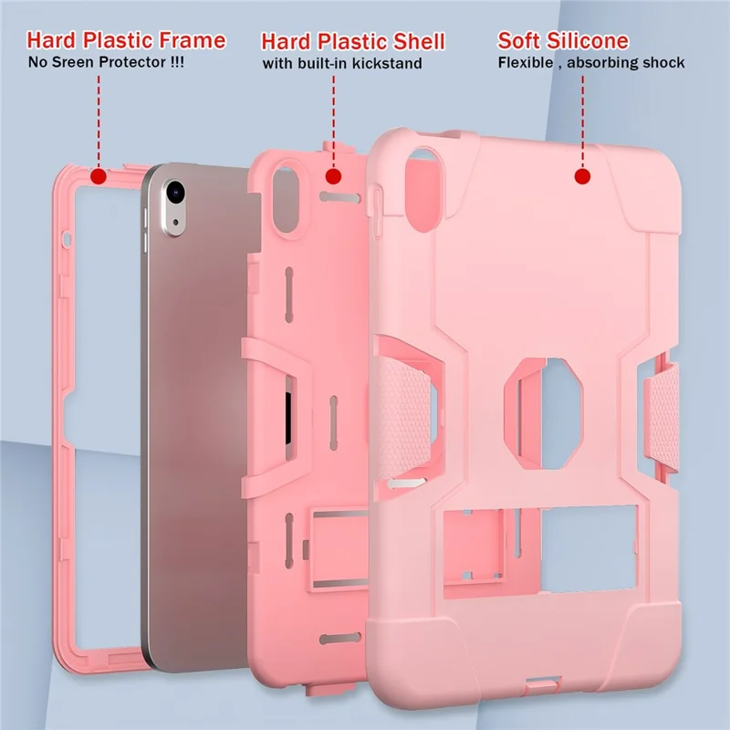 For iPad (2025) / 10.9 (2022) Robot Style Silicone + PC Tablet Case Color Contrast Anti-Fall Kickstand Protective Case - Rose Gold