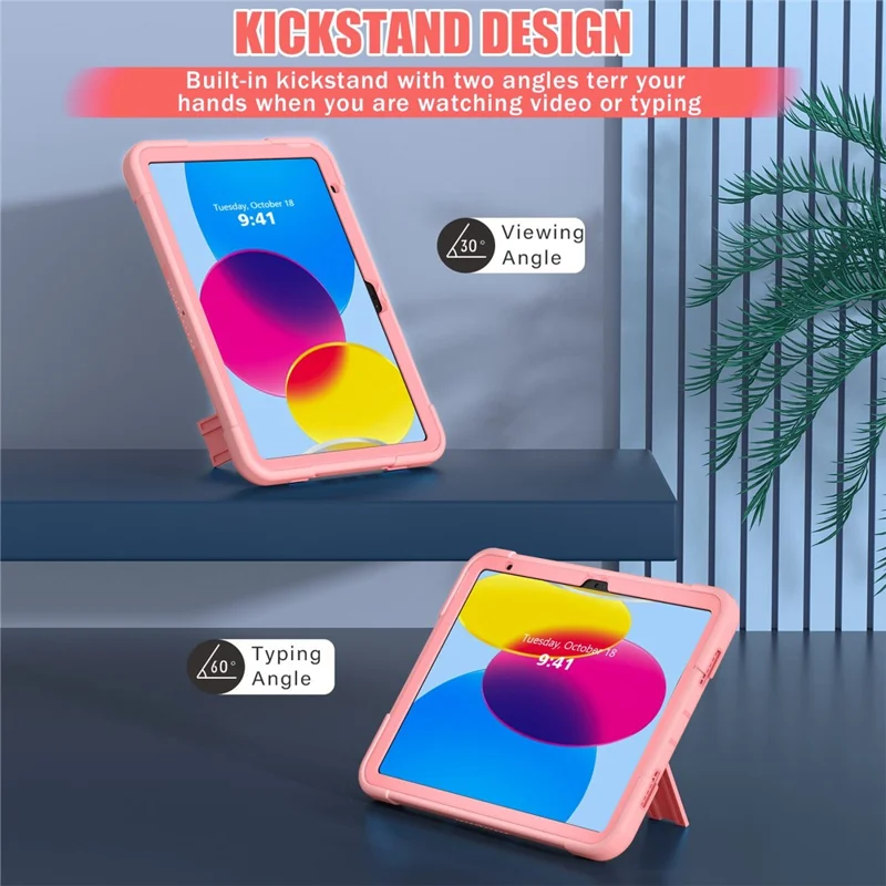 For iPad (2025) / 10.9 (2022) Robot Style Silicone + PC Tablet Case Color Contrast Anti-Fall Kickstand Protective Case - Rose Gold
