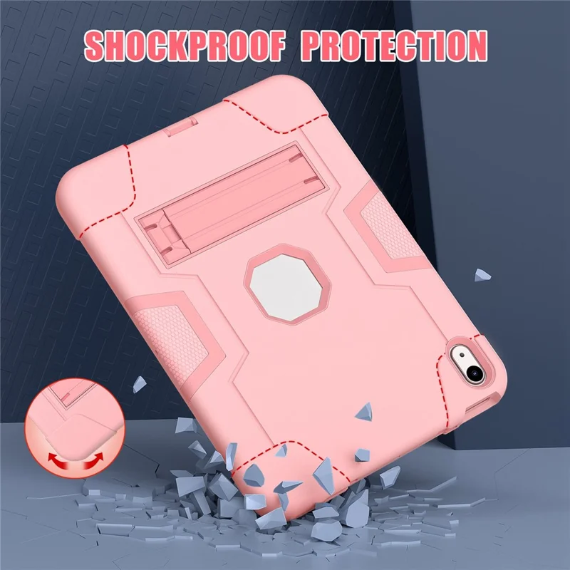 For iPad (2025) / 10.9 (2022) Robot Style Silicone + PC Tablet Case Color Contrast Anti-Fall Kickstand Protective Case - Rose Gold