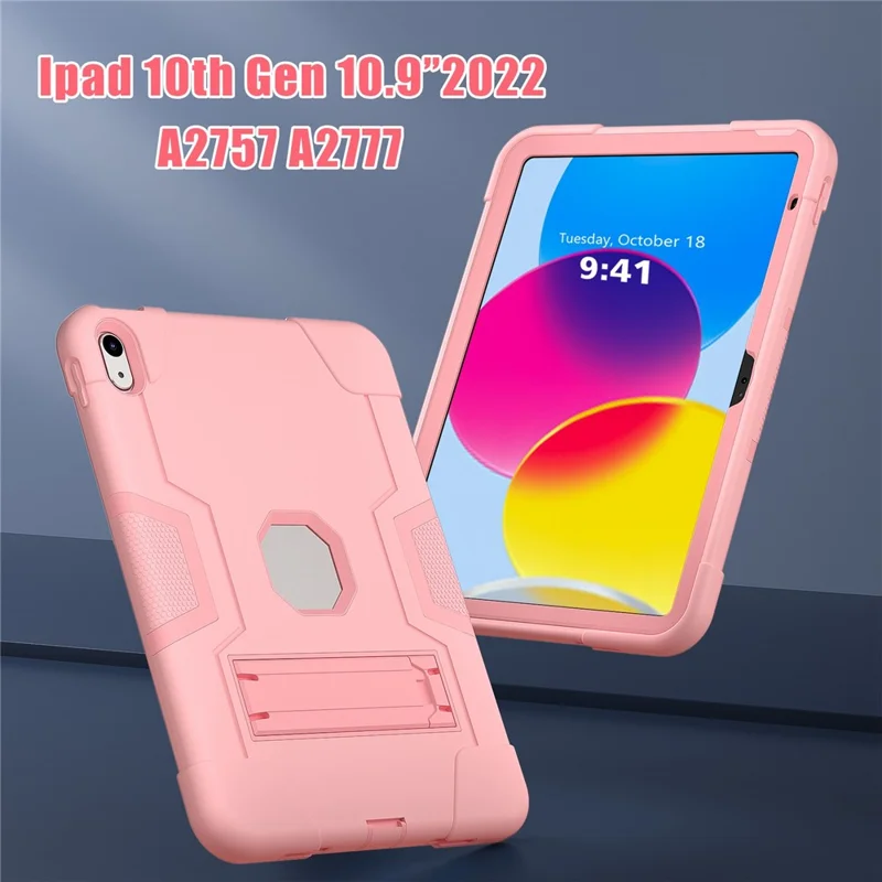 For iPad (2025) / 10.9 (2022) Robot Style Silicone + PC Tablet Case Color Contrast Anti-Fall Kickstand Protective Case - Rose Gold