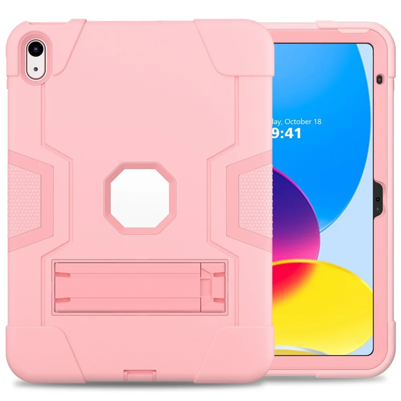 For iPad (2025) / 10.9 (2022) Robot Style Silicone + PC Tablet Case Color Contrast Anti-Fall Kickstand Protective Case - Rose Gold