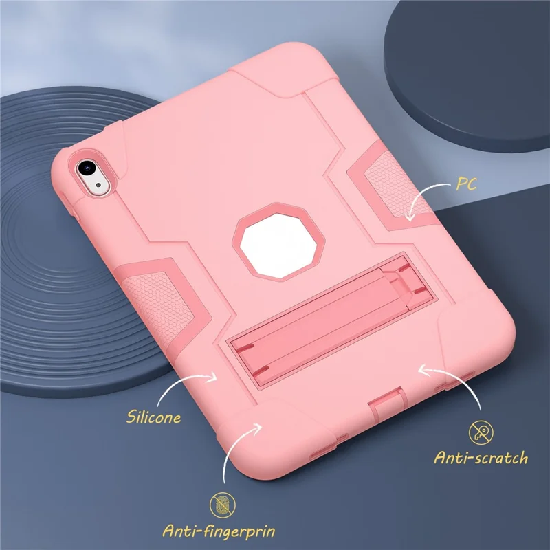 For iPad (2025) / 10.9 (2022) Robot Style Silicone + PC Tablet Case Color Contrast Anti-Fall Kickstand Protective Case - Rose Gold