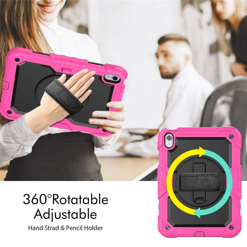 For iPad (2025)/10.9 (2022) Tablet Case Hand Strap Kickstand Silicone + PC Cover with Shoulder Strap - Rose