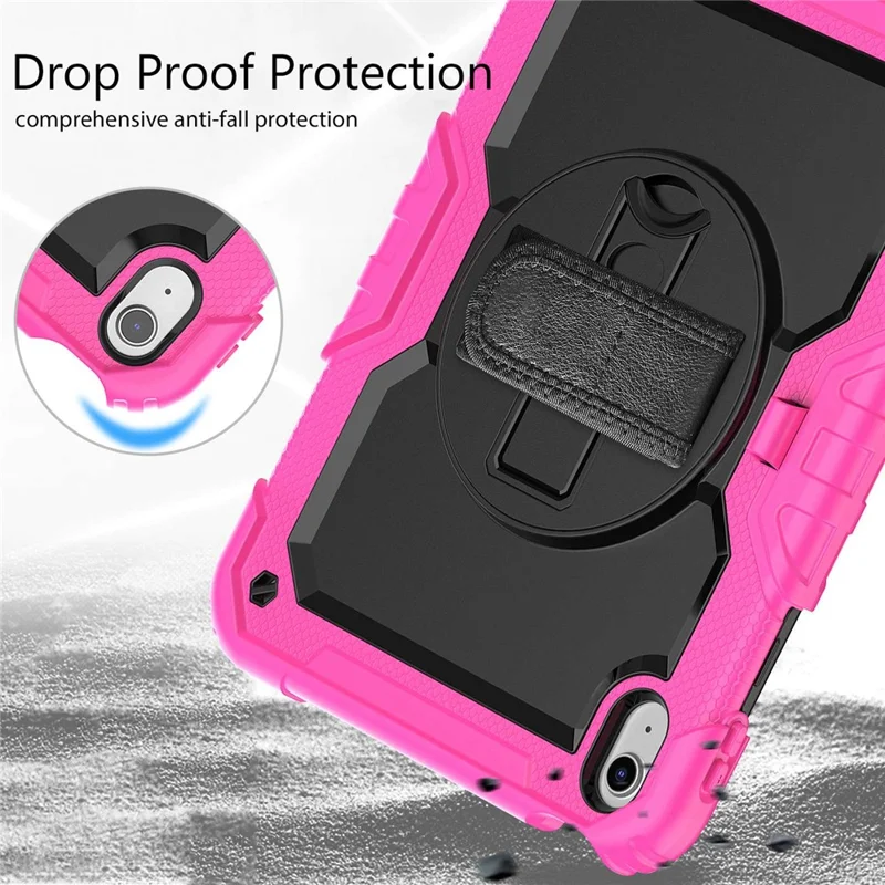 For iPad (2025)/10.9 (2022) Tablet Case Hand Strap Kickstand Silicone + PC Cover with Shoulder Strap - Rose