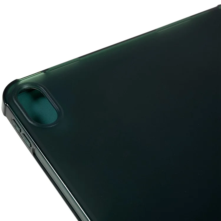 For iPad (2025) / 10.9 (2022) Origami Stand Auto Wake / Sleep Cover PU Leather + TPU Tablet Case with Pencil Holder - Blackish Green