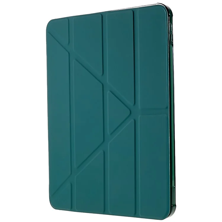For iPad (2025) / 10.9 (2022) Origami Stand Auto Wake / Sleep Cover PU Leather + TPU Tablet Case with Pencil Holder - Blackish Green