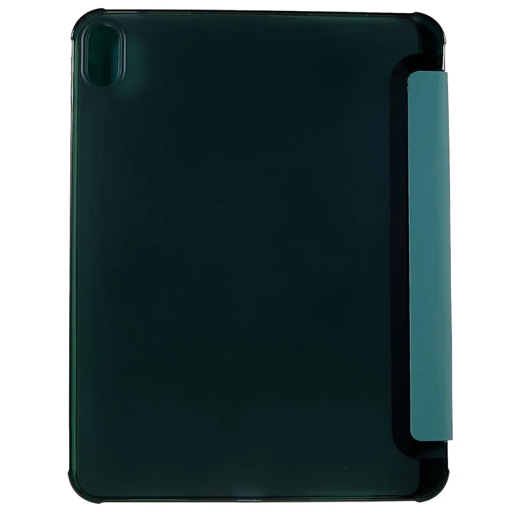 For iPad (2025) / 10.9 (2022) Origami Stand Auto Wake / Sleep Cover PU Leather + TPU Tablet Case with Pencil Holder - Blackish Green