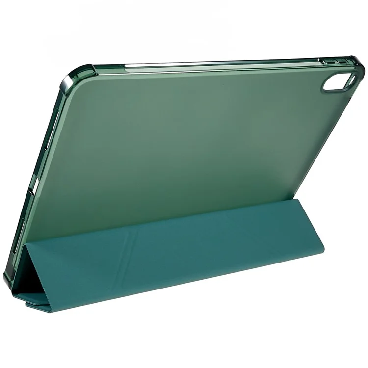 For iPad (2025) / 10.9 (2022) Origami Stand Auto Wake / Sleep Cover PU Leather + TPU Tablet Case with Pencil Holder - Blackish Green