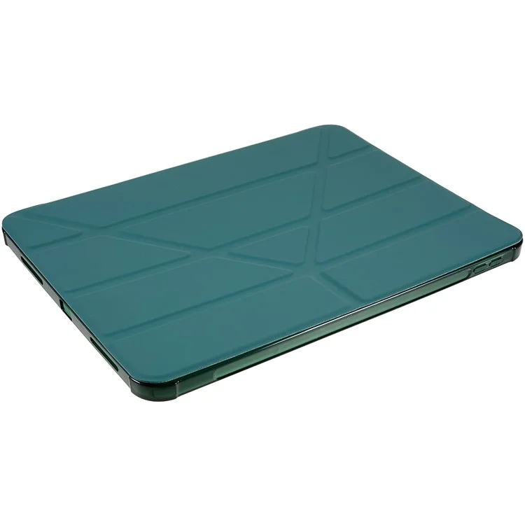 For iPad (2025) / 10.9 (2022) Origami Stand Auto Wake / Sleep Cover PU Leather + TPU Tablet Case with Pencil Holder - Blackish Green
