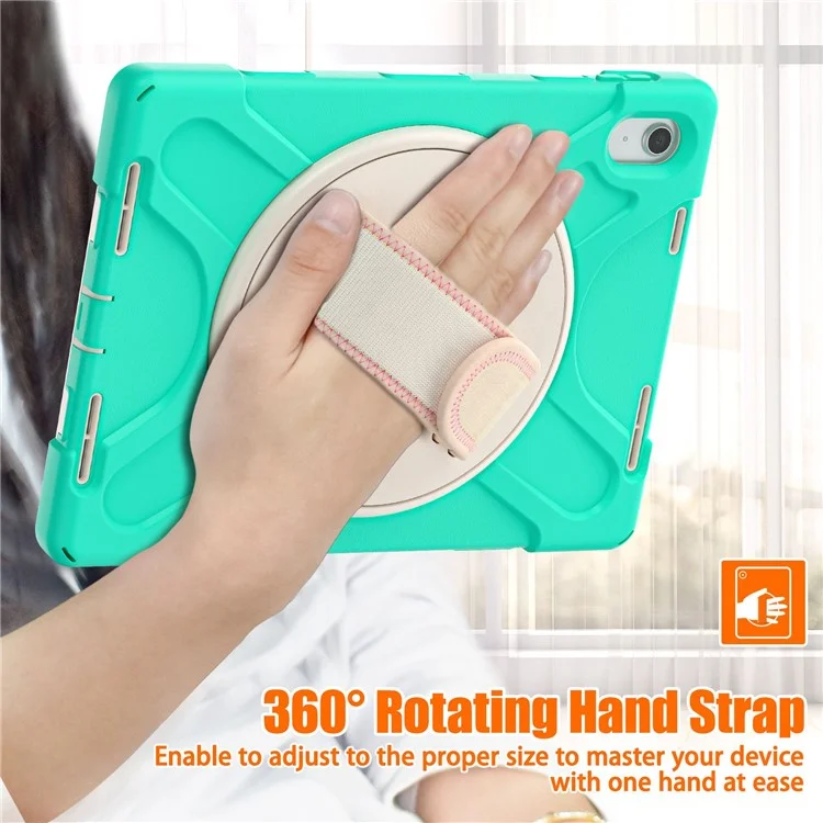Für iPad 10.9 (2022) Kickstand PC + Silikon Tablet Schutzhülle 360 Grad Rotation Handschlaufe Stoßfest Robuste Schutzhülle - Mintgrün