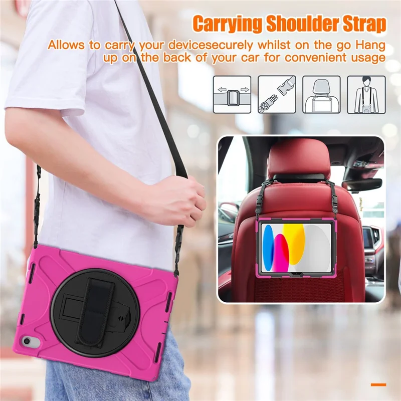 For iPad (2025) / 10.9 (2022) Case PC + Silicone Cover with Hand Strap / Shoulder Strap - Rose