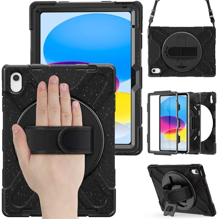 Для Ipad 10.9 (2022) Shock-resean Case Kickstand Anti-Drop Tablet Case PC + Силиконовый Защитный Крышка с Ручным Ремешком / Погон - Темно-черный