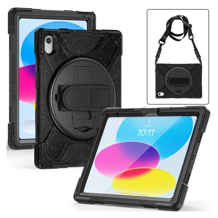 Для Ipad 10.9 (2022) Shock-resean Case Kickstand Anti-Drop Tablet Case PC + Силиконовый Защитный Крышка с Ручным Ремешком / Погон - Темно-черный