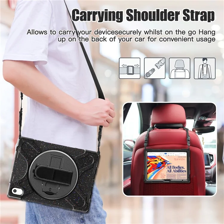 Для Ipad 10.9 (2022) Shock-resean Case Kickstand Anti-Drop Tablet Case PC + Силиконовый Защитный Крышка с Ручным Ремешком / Погон - Темно-черный