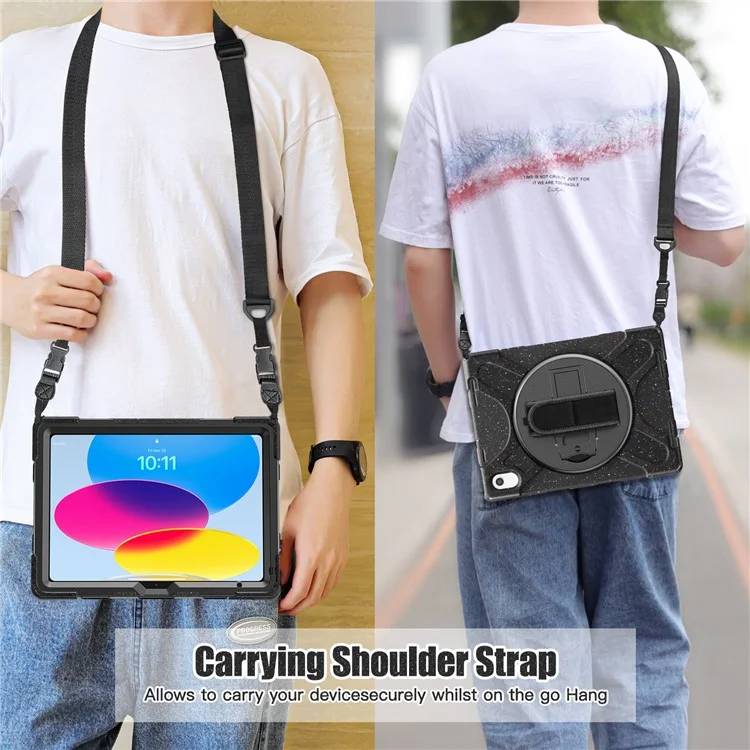 Для Ipad 10.9 (2022) Shock-resean Case Kickstand Anti-Drop Tablet Case PC + Силиконовый Защитный Крышка с Ручным Ремешком / Погон - Темно-черный