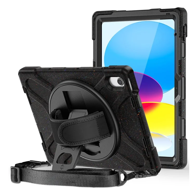 Для Ipad 10.9 (2022) Shock-resean Case Kickstand Anti-Drop Tablet Case PC + Силиконовый Защитный Крышка с Ручным Ремешком / Погон - Темно-черный