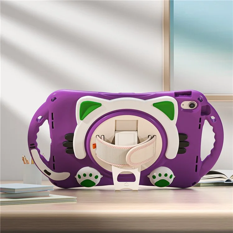 For iPad (2025) / 10.9 (2022) Rotating Hand Strap Tablet Case Heavy Duty Hard PC Soft Silicone Kickstand Protective Cover - Purple