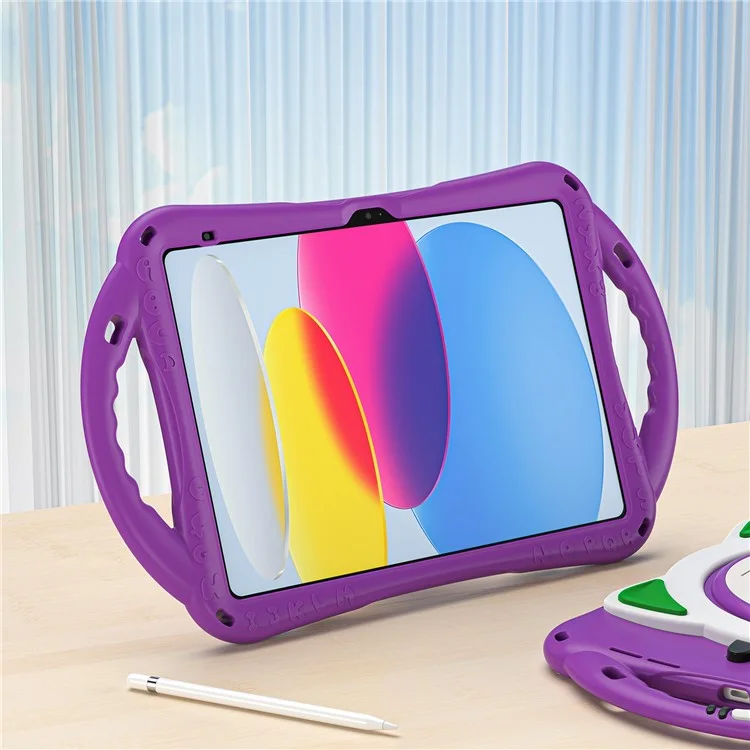 For iPad (2025) / 10.9 (2022) Rotating Hand Strap Tablet Case Heavy Duty Hard PC Soft Silicone Kickstand Protective Cover - Purple