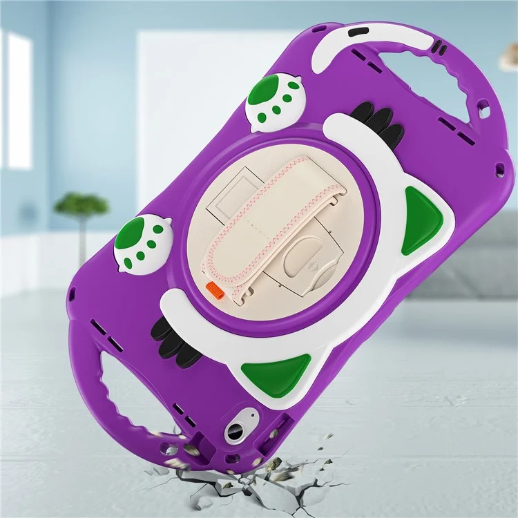 For iPad (2025) / 10.9 (2022) Rotating Hand Strap Tablet Case Heavy Duty Hard PC Soft Silicone Kickstand Protective Cover - Purple