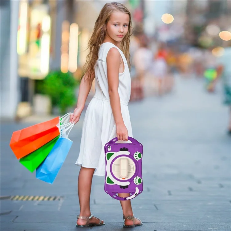 For iPad (2025) / 10.9 (2022) Rotating Hand Strap Tablet Case Heavy Duty Hard PC Soft Silicone Kickstand Protective Cover - Purple