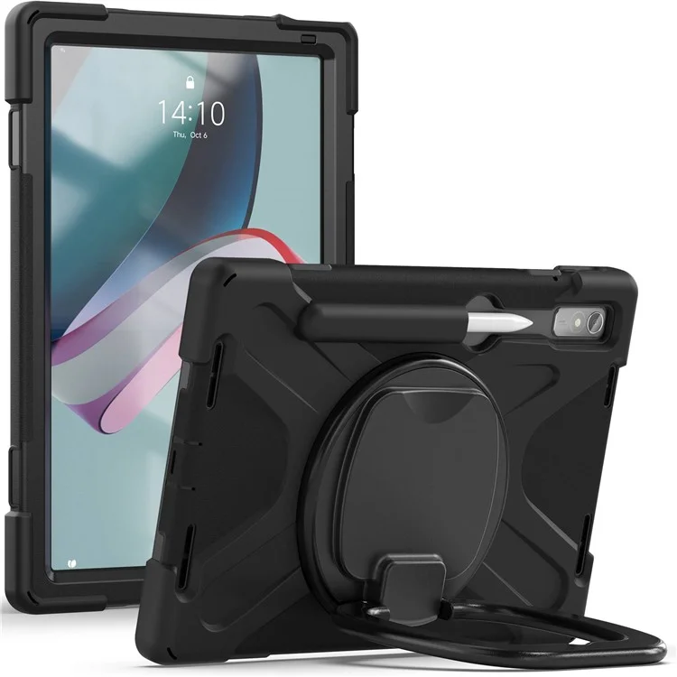 Защитный чехол для Lenovo Pad Pro 2022 TB138FC / TB132FU с подставкой, противоударный чехол из силикона и ПК с плечевым ремнем - черный