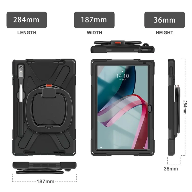 For Lenovo Pad Pro 2022 TB138FC / TB132FU Shockproof Case Anti-Fall Tablet Case PC Silicone Protective Cover with Kickstand - Black