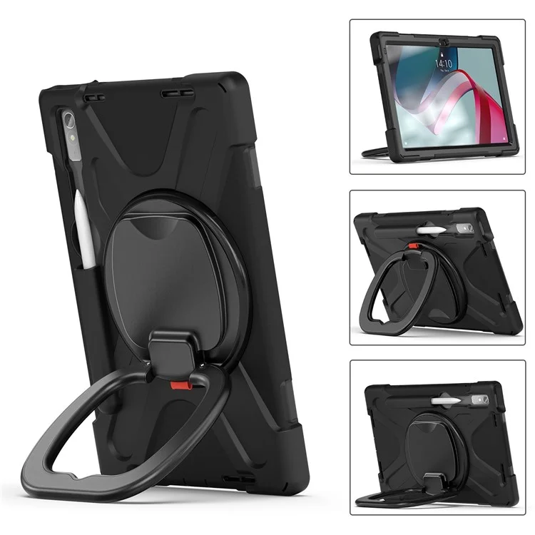 For Lenovo Pad Pro 2022 TB138FC / TB132FU Shockproof Case Anti-Fall Tablet Case PC Silicone Protective Cover with Kickstand - Black