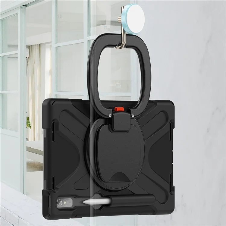 For Lenovo Pad Pro 2022 TB138FC / TB132FU Shockproof Case Anti-Fall Tablet Case PC Silicone Protective Cover with Kickstand - Black