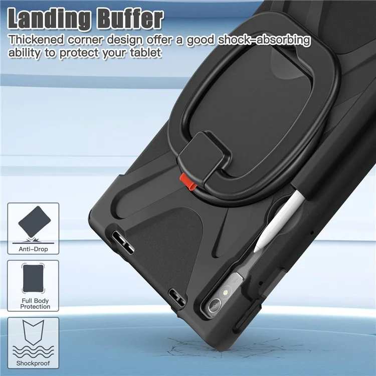 For Lenovo Pad Pro 2022 TB138FC / TB132FU Shockproof Case Anti-Fall Tablet Case PC Silicone Protective Cover with Kickstand - Black