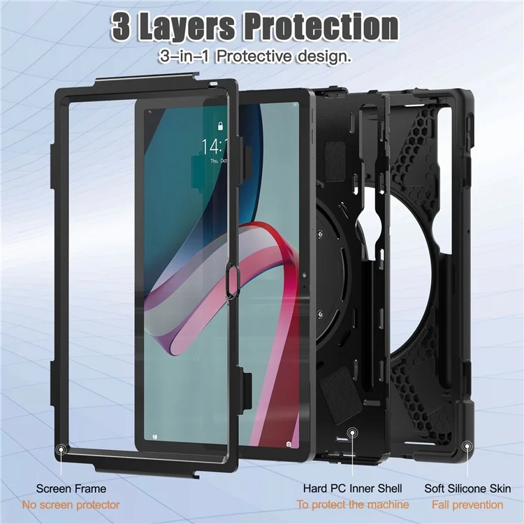 For Lenovo Pad Pro 2022 TB138FC / TB132FU Shockproof Case Anti-Fall Tablet Case PC Silicone Protective Cover with Kickstand - Black