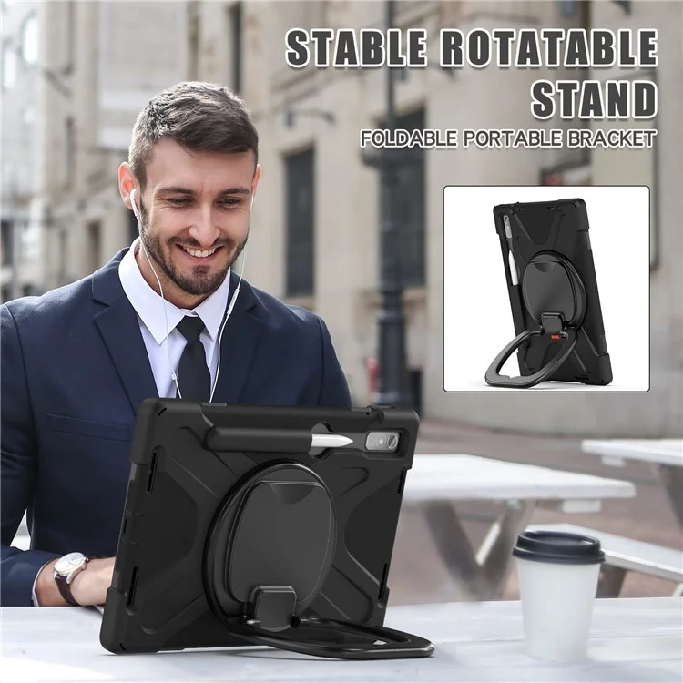 For Lenovo Pad Pro 2022 TB138FC / TB132FU Shockproof Case Anti-Fall Tablet Case PC Silicone Protective Cover with Kickstand - Black