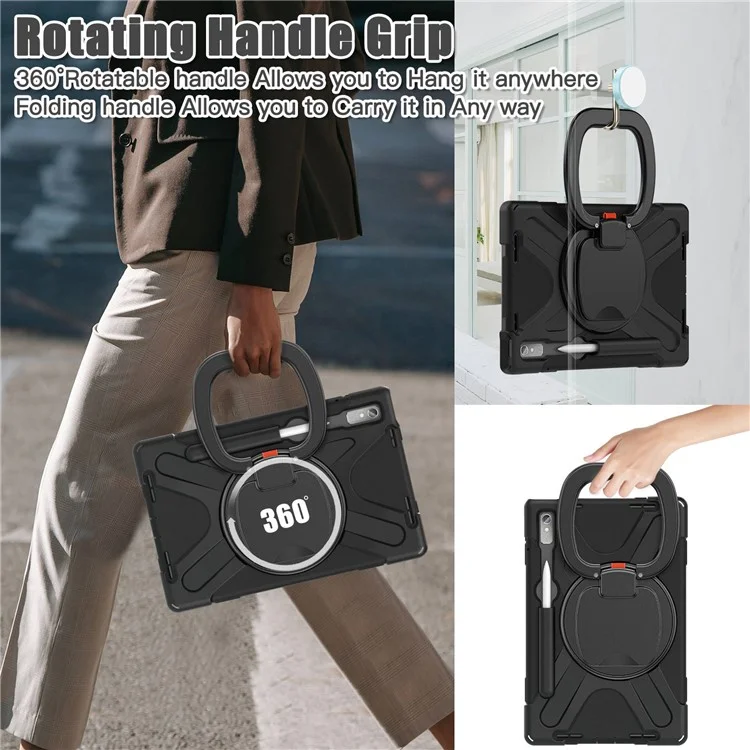 For Lenovo Pad Pro 2022 TB138FC / TB132FU Shockproof Case Anti-Fall Tablet Case PC Silicone Protective Cover with Kickstand - Black