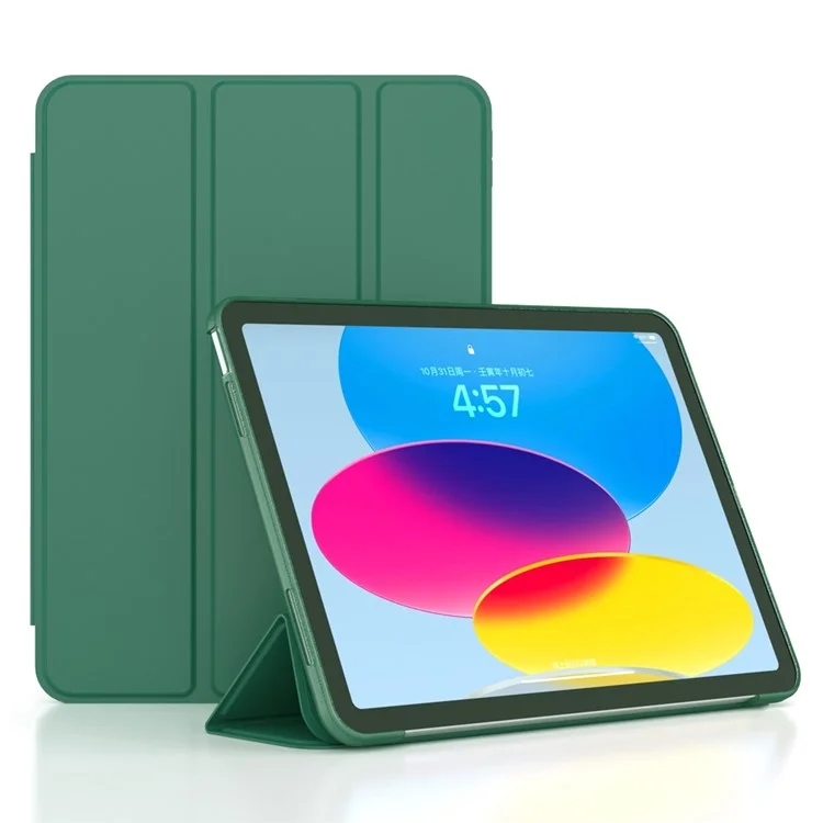Für iPad 10.9 (2022) / iPad 10th Gen Trifold Stand Tablet Case Auto Wake / Sleep PU Leather Soft TPU Magnetic Shockproof Cover - Grün