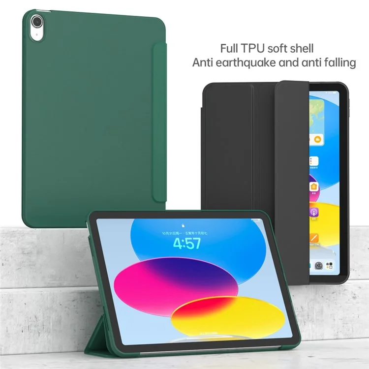 Für iPad 10.9 (2022) / iPad 10th Gen Trifold Stand Tablet Case Auto Wake / Sleep PU Leather Soft TPU Magnetic Shockproof Cover - Grün