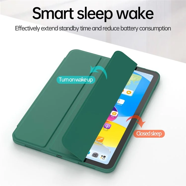 Für iPad 10.9 (2022) / iPad 10th Gen Trifold Stand Tablet Case Auto Wake / Sleep PU Leather Soft TPU Magnetic Shockproof Cover - Grün
