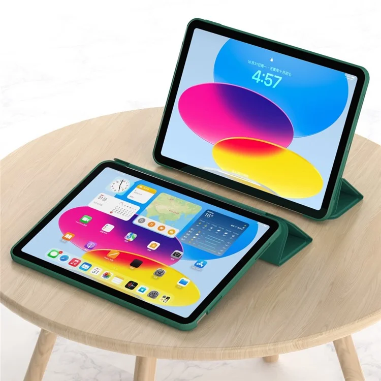 Für iPad 10.9 (2022) / iPad 10th Gen Trifold Stand Tablet Case Auto Wake / Sleep PU Leather Soft TPU Magnetic Shockproof Cover - Grün
