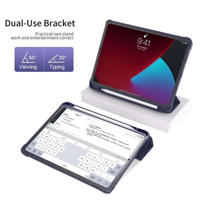 Для iPad 10.9 (2022) / iPad 10-го поколения Tri-fold Stand Shell Cover PU Leather Auto Wake / Sleep Smart Tablet Case с держателем для ручки - Фиолетовый