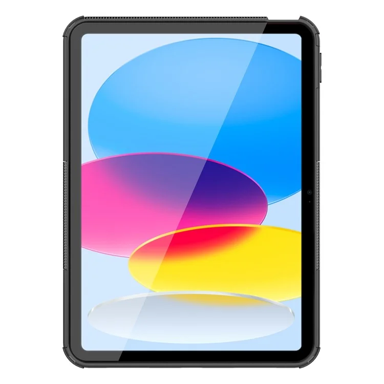 For iPad (2025) / iPad 10.9 (2022) Shockproof Tablet Case Tire Texture Kickstand Heavy Duty Armor Soft TPU Hard PC Protective Cover - Black