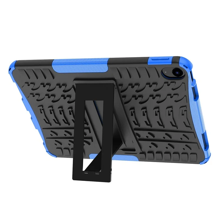 Para iPad 10.9 (2022) Funda a prueba de golpes para tableta Textura de neumático Soporte Armadura de uso intensivo Suave TPU Carcasa protectora dura de PC - Azul