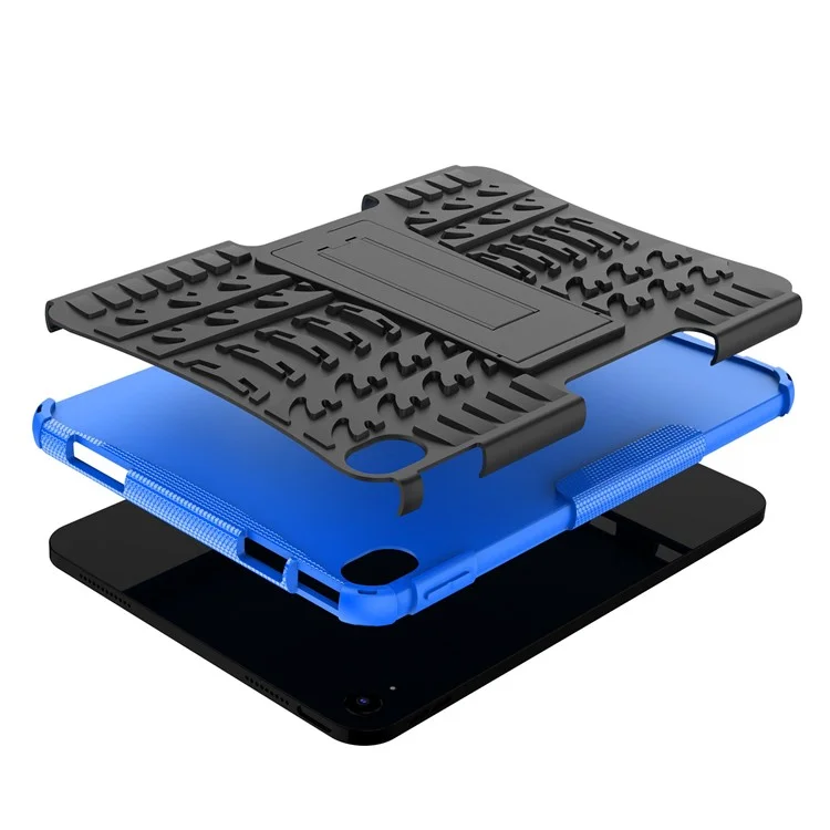 Para iPad 10.9 (2022) Funda a prueba de golpes para tableta Textura de neumático Soporte Armadura de uso intensivo Suave TPU Carcasa protectora dura de PC - Azul