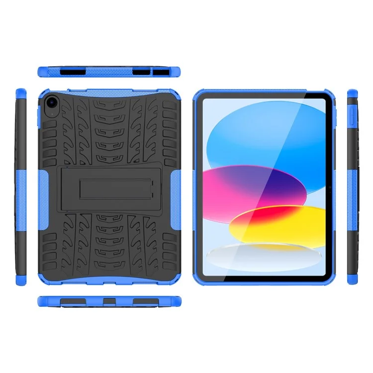 Para iPad 10.9 (2022) Funda a prueba de golpes para tableta Textura de neumático Soporte Armadura de uso intensivo Suave TPU Carcasa protectora dura de PC - Azul