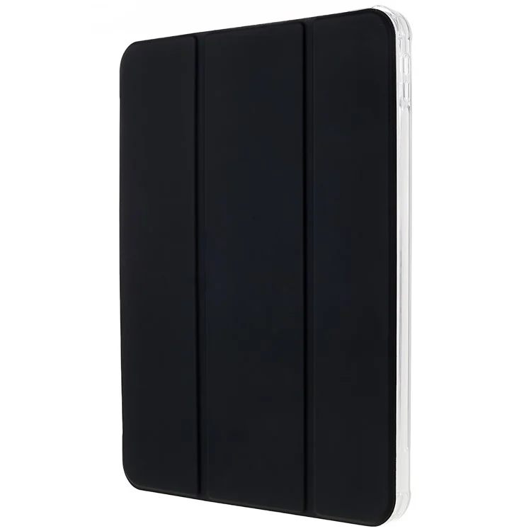 Pour Ipad 10.9 (2022) Trifold Stand Tablet Protecter Tablet PU Leather Transparent TPU Doble Sorme Auto / Couverture de Réveil Avec Porte-crayon - le Noir