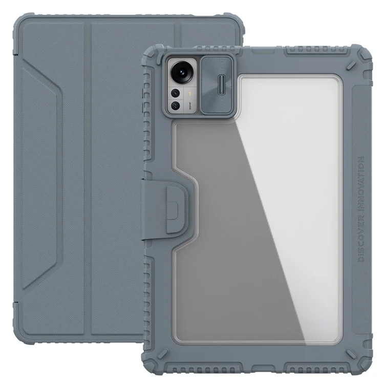 Nillkin Bumper Кожаный Чехол Pro Для Xiaomi Pad 5 Pro 12.4 (2022) Защитный Корпус PU / Корпус Таблеток Для Сна с Крышкой Для Слайд -камеры / Триполд Стенд - Серый