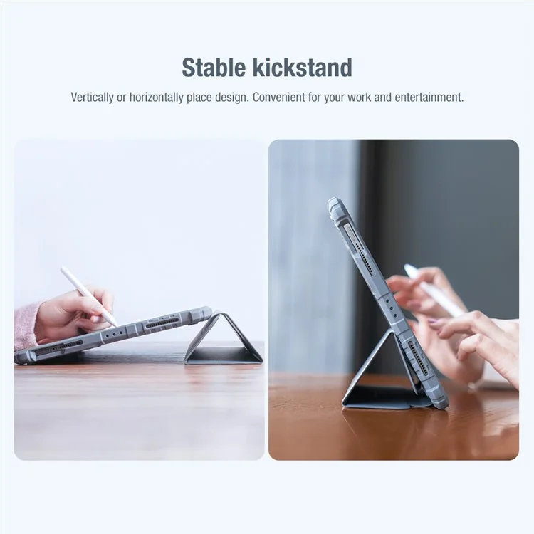 Nillkin Bumper Кожаный Чехол Pro Для Xiaomi Pad 5 Pro 12.4 (2022) Защитный Корпус PU / Корпус Таблеток Для Сна с Крышкой Для Слайд -камеры / Триполд Стенд - Серый