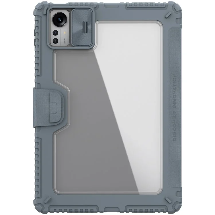 Nillkin Bumper Кожаный Чехол Pro Для Xiaomi Pad 5 Pro 12.4 (2022) Защитный Корпус PU / Корпус Таблеток Для Сна с Крышкой Для Слайд -камеры / Триполд Стенд - Серый